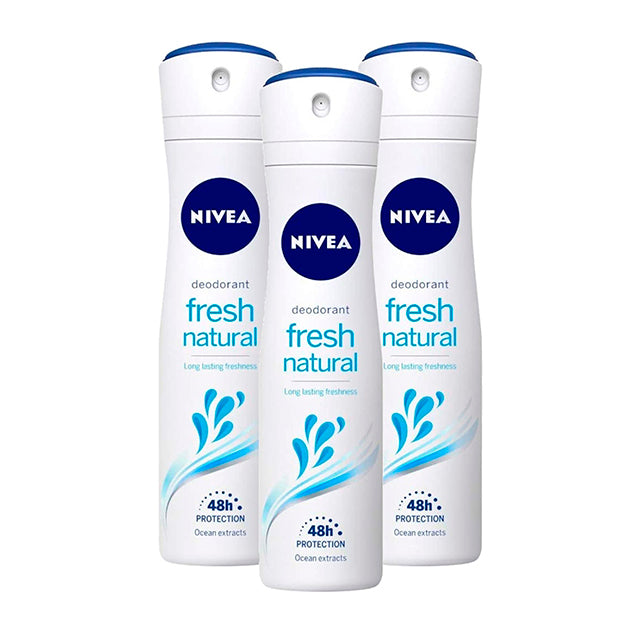 Nivea Longlasting 48 Hours Freshness Body Spray - Fresh Natural, 3 Packs x 150 ML / 5.07 Fl. Oz
