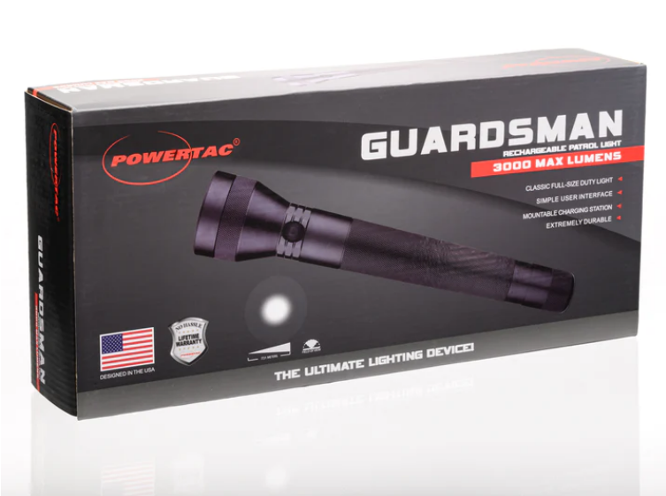 PowerTac Guardsman Patrol Light: Powerful 3000 Lumen Full-Size Duty Flashlight