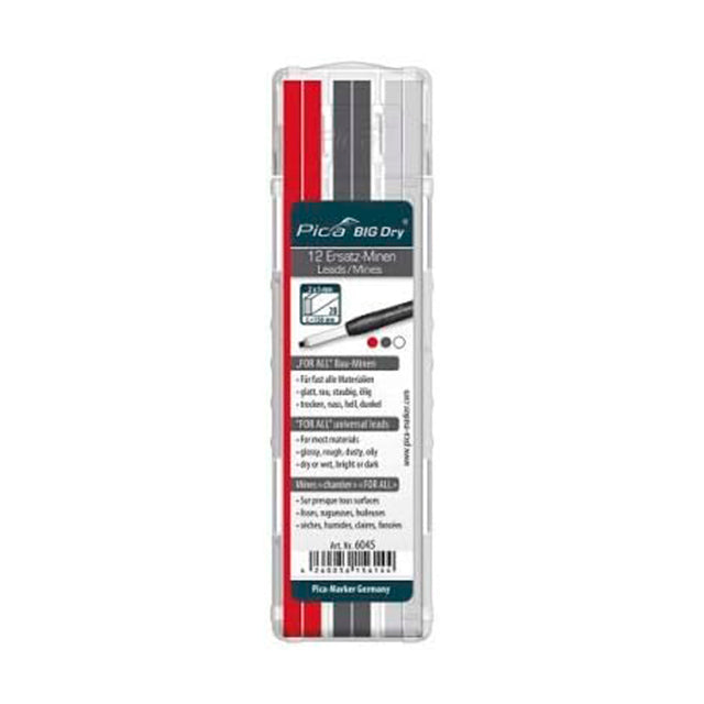 Pica Big Dry Marker Pen Pack of 12 Pencil Refills Graphite White Red 6045