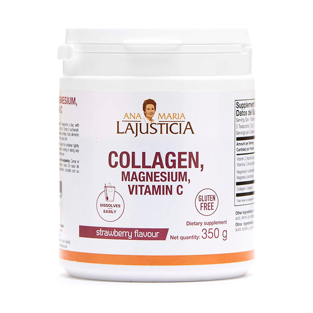 Ana Maria Lajusticia | Hydrolisate Collagen Powder with Magnesium and Vitamin C |For healthy Skin, Nails, Hair and Ligaments | Natural Energy, Strawberry Flavour 350g