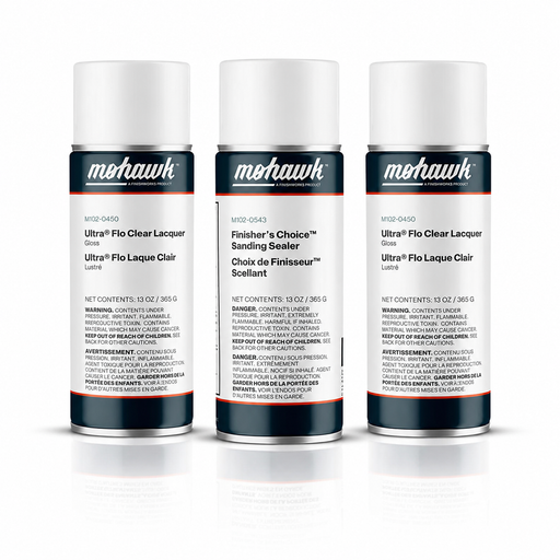 Mohawk three-pack with one M102-0543 sanding sealer and two M102-0450 clear gloss cans