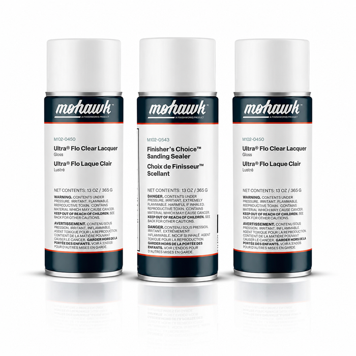 Mohawk three-pack with one M102-0543 sanding sealer and two M102-0450 clear gloss cans