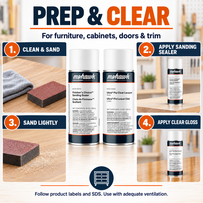 Four-step guide for using Mohawk sanding sealer and clear gloss