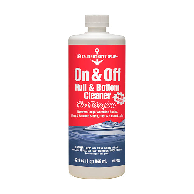 MaryKate On & Off Hull & Bottom Cleaner, 32 Fl Oz, for Use On Fiberglass, Removes Tough Waterline, Algae, and Barnacle Stains