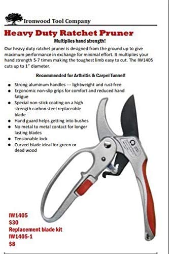 Ironwood Tool Company Ratchet Pruning Shears, Cuts up to 1", for Weak Hands, Gardening Gift, H107