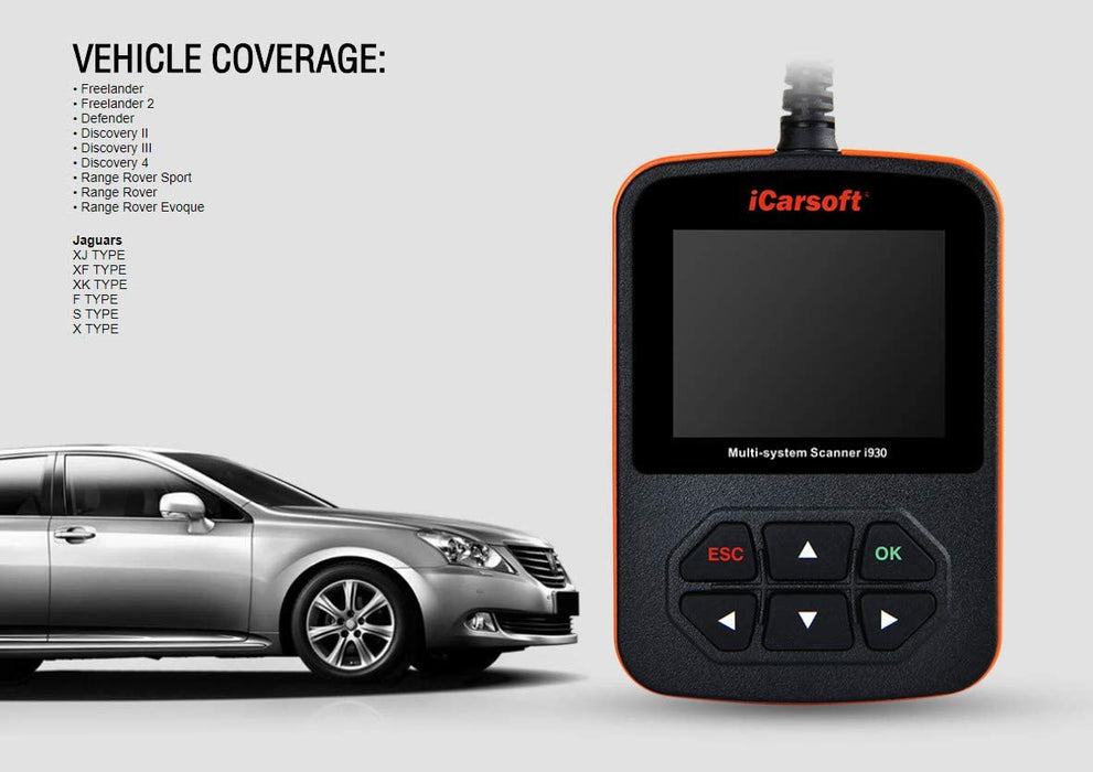 iCarsoft Diagnostic Tool i930 compatible with Land Rover/Jaguar Vehicle OBDII Code Reader with Multi-Systems