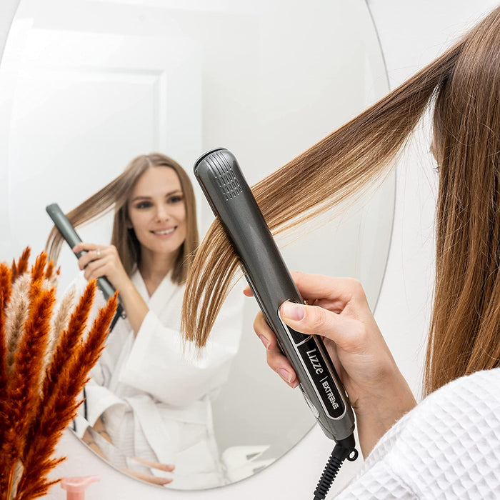 Professional Flat Iron Hair Straightener Plancha De Cabello Professional - Titanium Hair Iron Straightens Frizzy Hair Curls Sleek Salon Hair Styling Tool - Lizze Extreme Slim 1" Pro Straightening Iron
